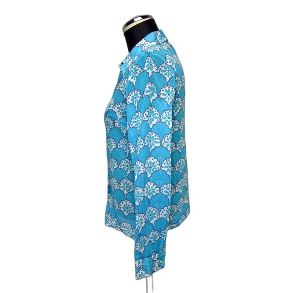 Vintage Swedish Sheer Turquoise Floral Print Long Sleeve Shirt - Women's 40 EU - Picture 4 of 7